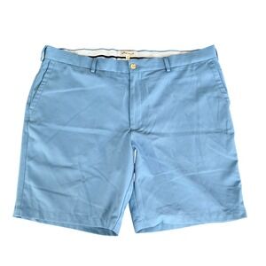 Peter Millar Performance Flat Front Chino Shorts Mens 42 Light Blue Preppy Golf